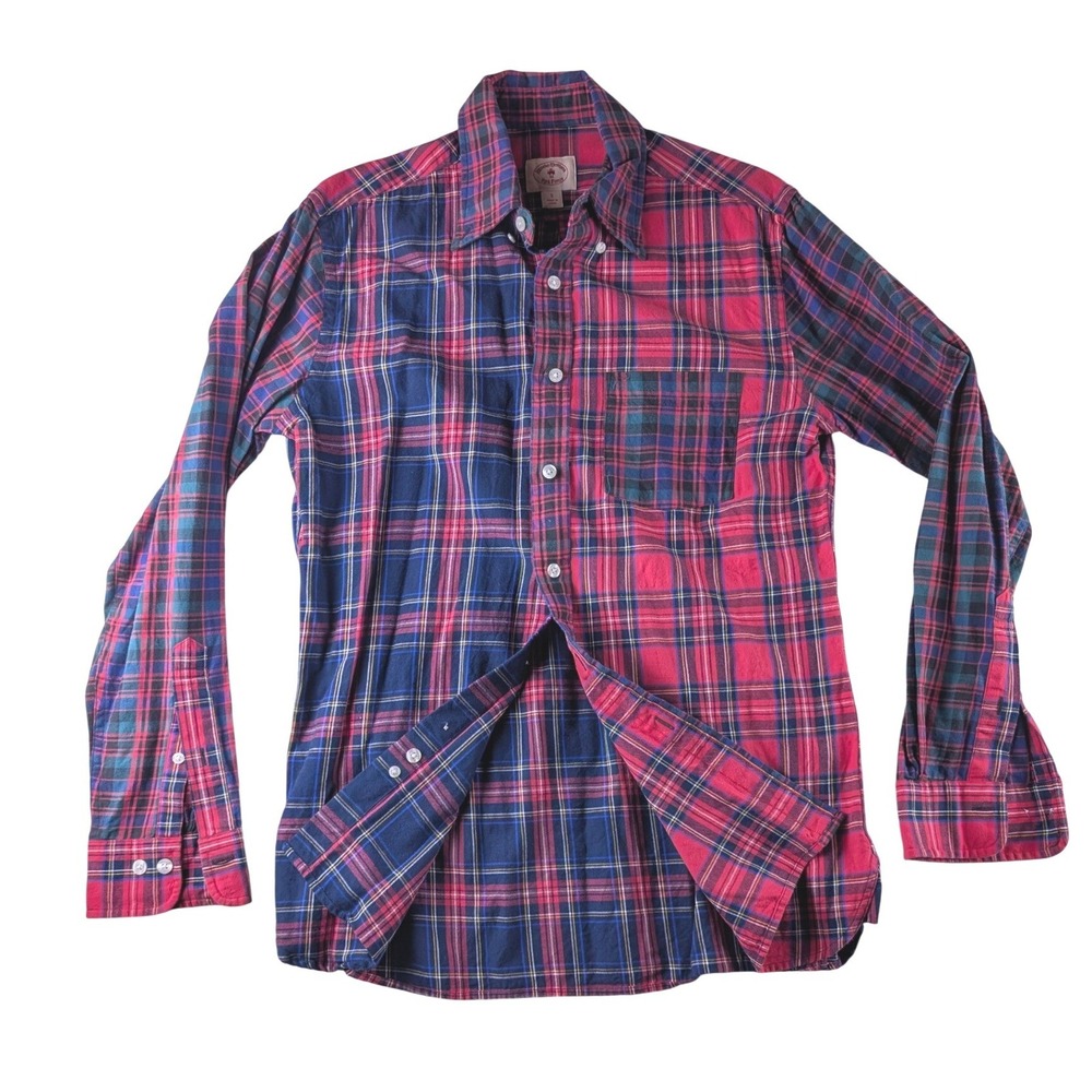 Brooks Brothers Red Fleece Multi Plaid Flannel Shirt Mens Small Patchwork